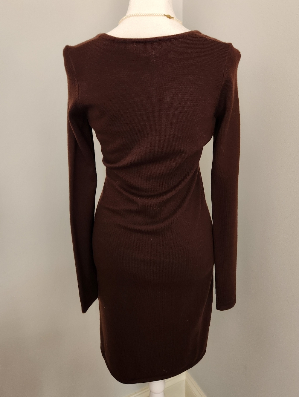 Barneys New York VINTAGE Brown Long-Sleeve 100% Merino Wool Knit Dress S - Picture 5 of 9